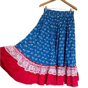 Square Up Fashions Red White Blue Circle Skirt Stars and Lace Medium